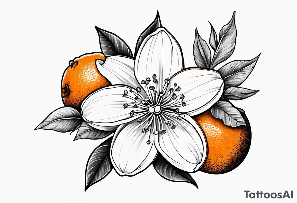 A simple orange blossom and orange slice tattoo idea