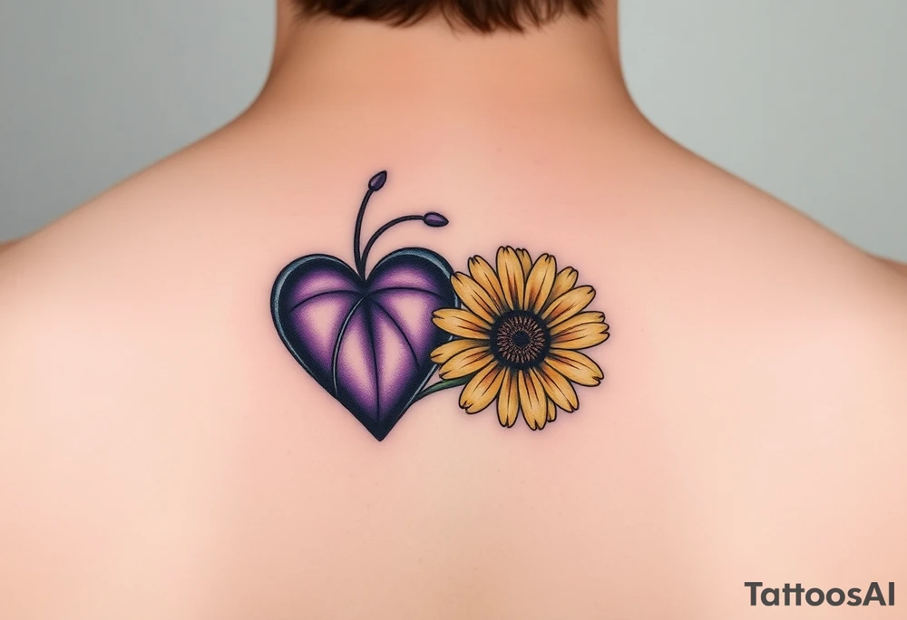 Small Purple Heart & yellow Daisy flower tattoo idea