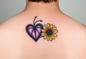 Small Purple Heart & yellow Daisy flower tattoo idea