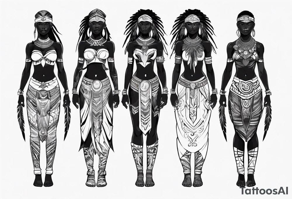 African female warrior full body angelic
slim face tattoo idea
