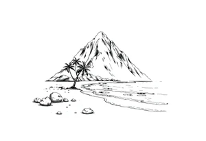 beach with a mountain behind it tattoo idea