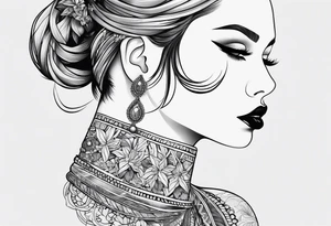 Non portrait feminine throat tattoo idea