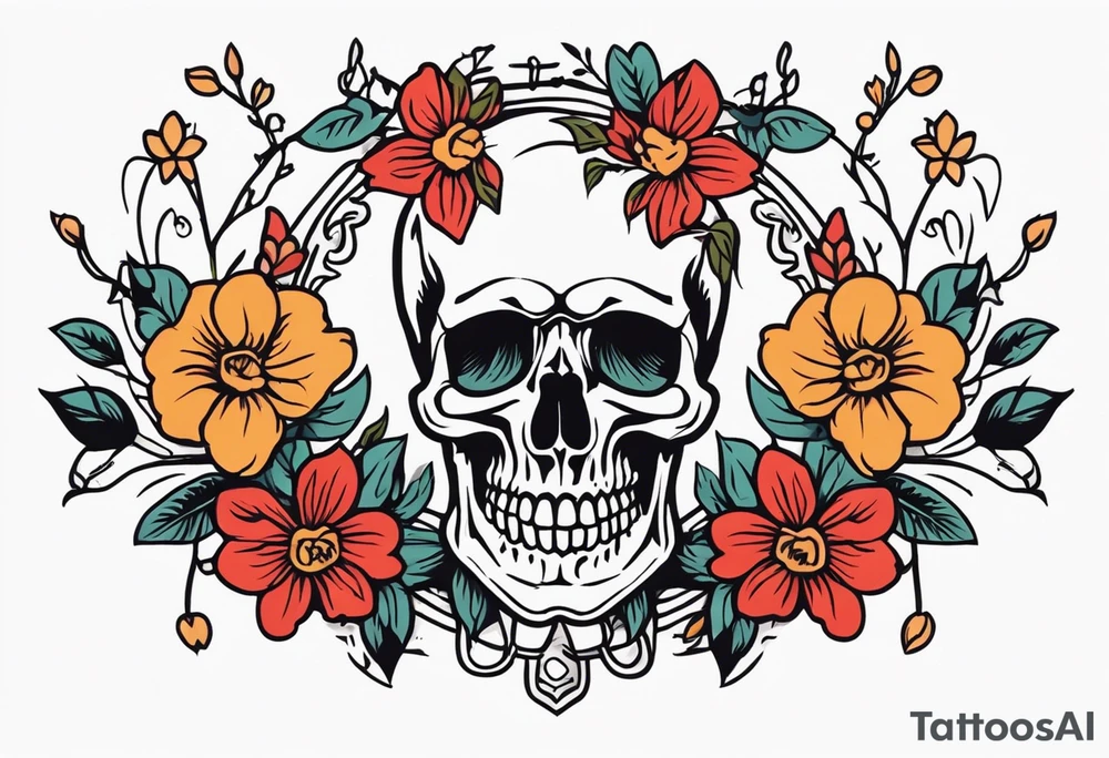 human skeleton

old school vintage simple traditional design surrounded by vintage flowers


bold color simple tattoo idea