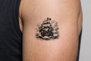 a pirate ship on stormy sea. tattoo idea