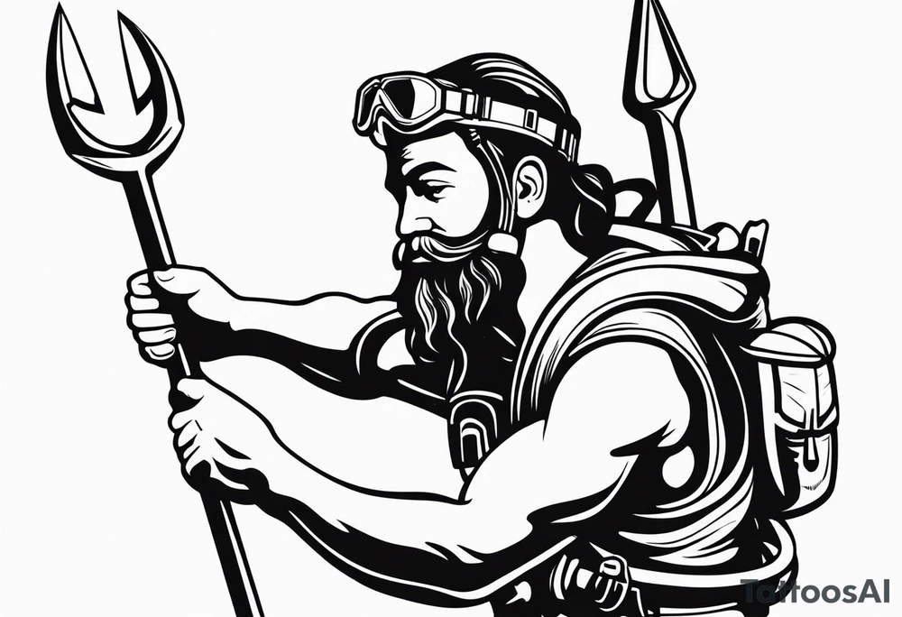 Scuba diver holding a trident of Poseidon tattoo idea
