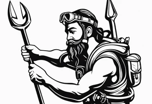 Scuba diver holding a trident of Poseidon tattoo idea