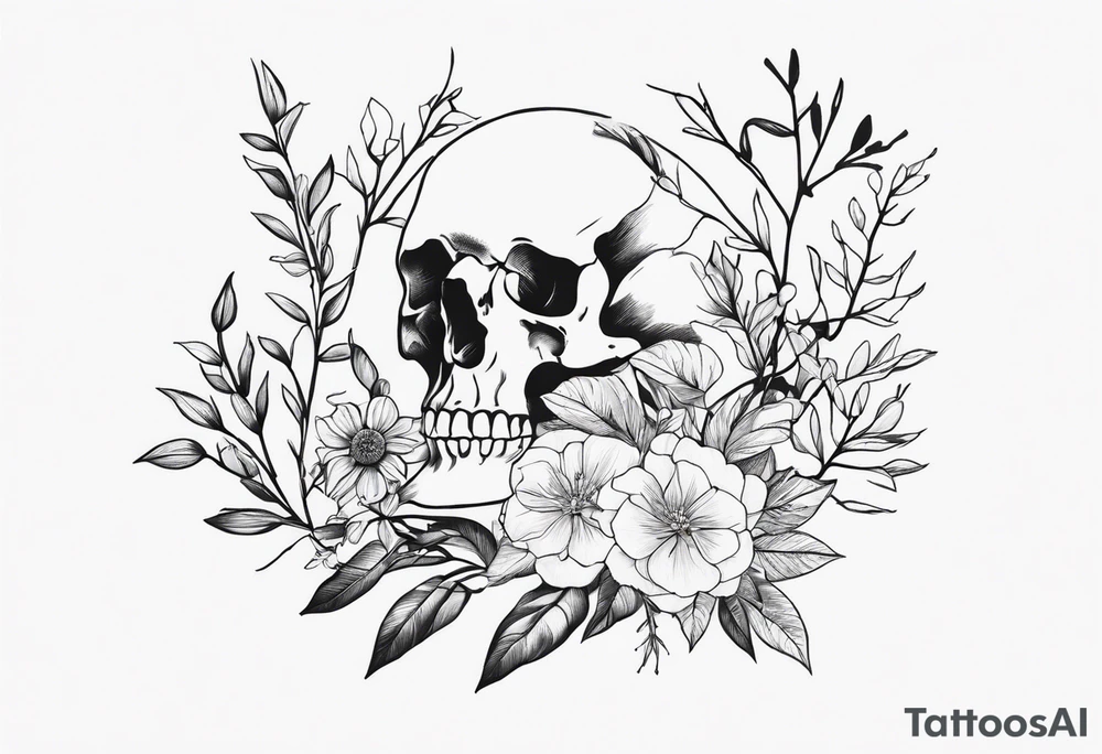 Spine bones, branches, flowers tattoo idea