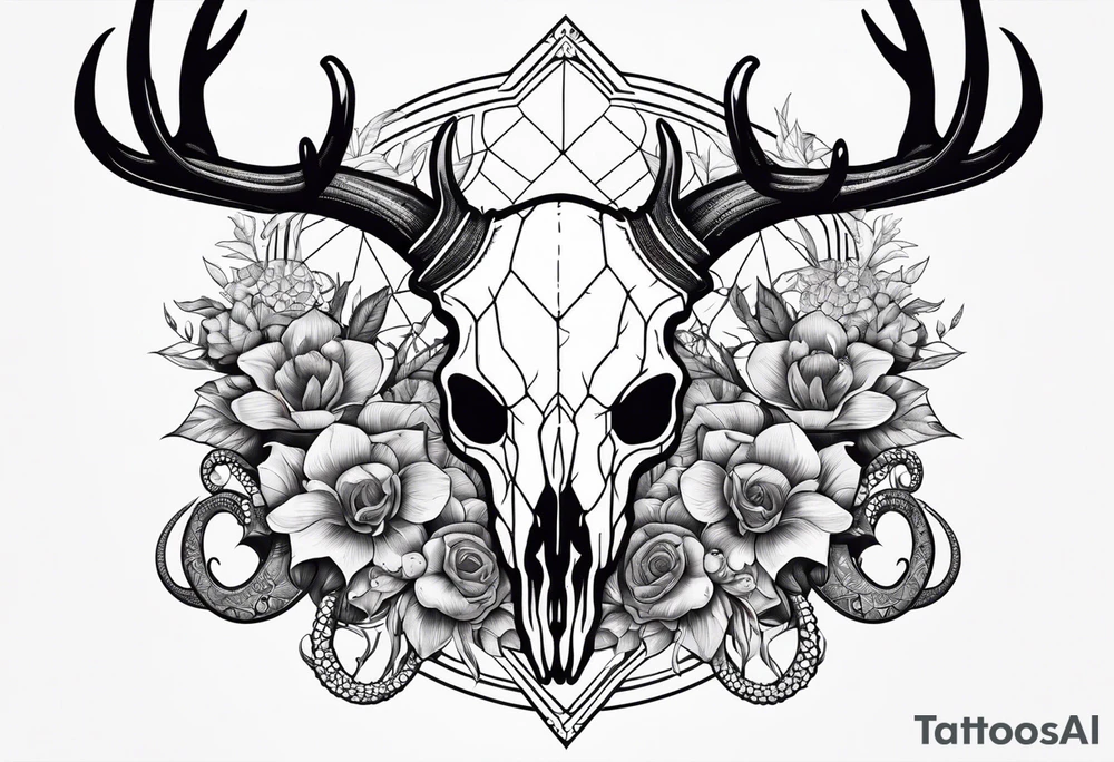 Deer skull with octopus intertwined tattoo idea
