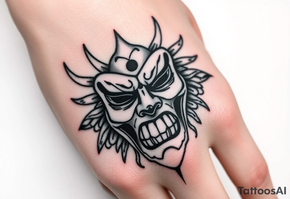 A Japanese mask that screams in pain tattoo idea