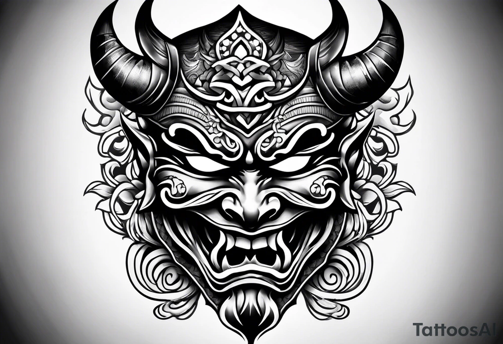 Japanese devil mask tattoo idea