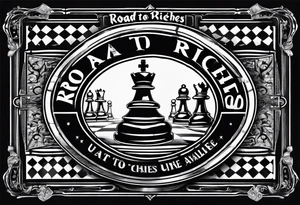 a road sign that say road to riches with a person walkin on a chessboard tattoo idea