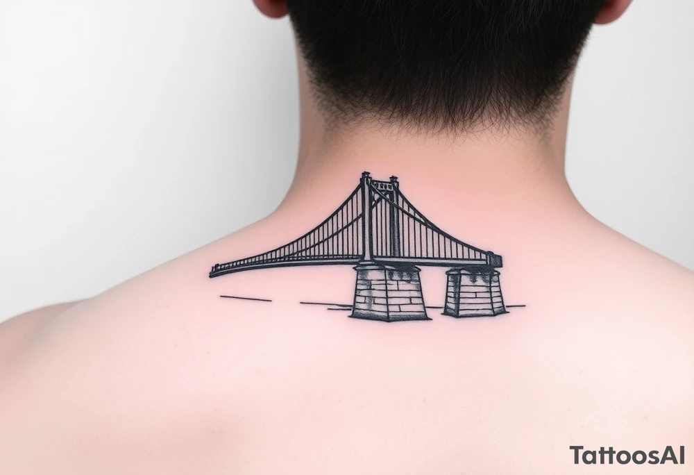 Fine line tattoo of the fort Duquesne bridge with vintage vibes tattoo idea