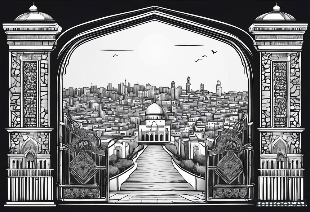 israel city vector gate 
swirl  vignette tattoo idea