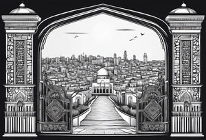 israel city vector gate 
swirl  vignette tattoo idea