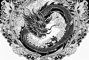 vietnamese patterns, black and white, full back, include a dragon along the spine tattoo idea