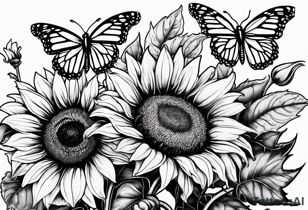 sunflowers with butterflies and lady bugs tattoo idea