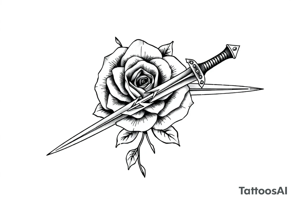 sword with a broken tip passing through a rose tattoo idea