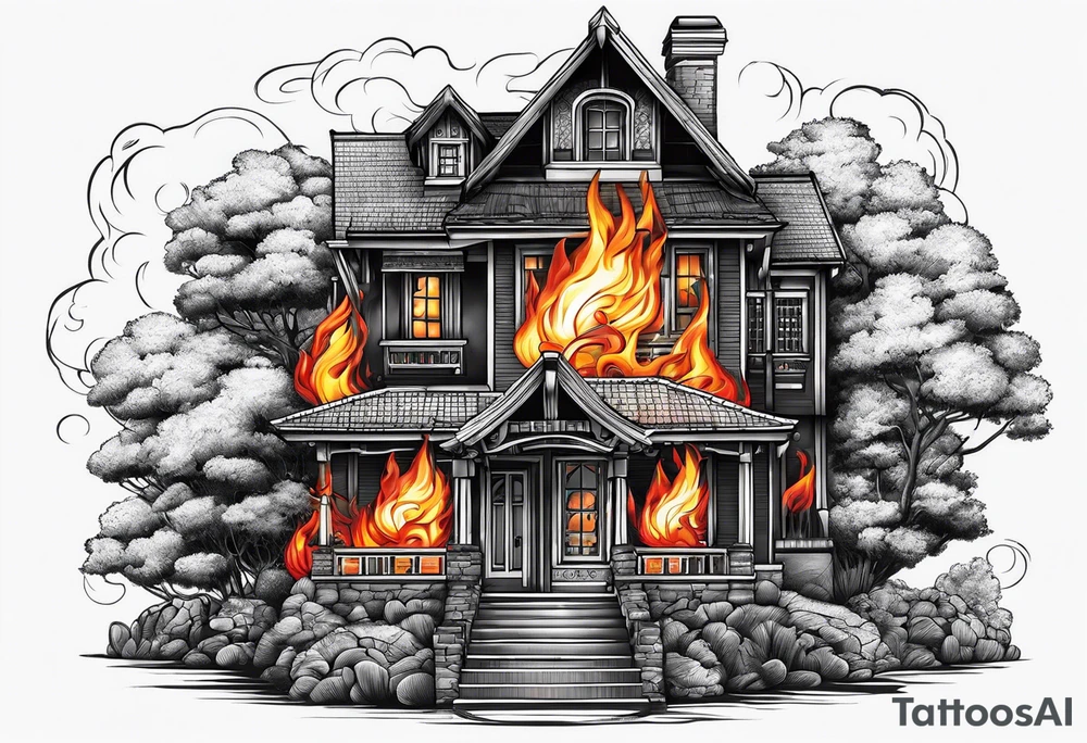 Fire on house tattoo idea