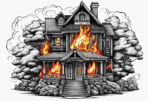 Fire on house tattoo idea