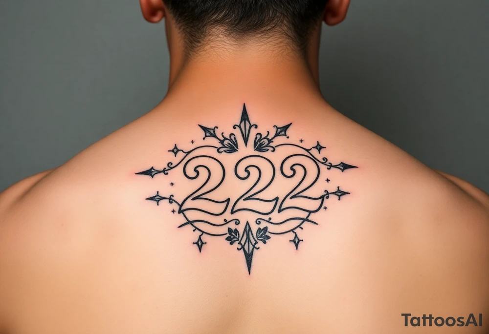 Bold 222 surrounded with love and stardust and vibration tattoo idea