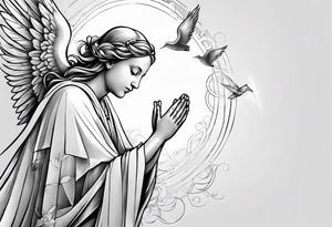 Angel baby praying hands birds flying Jesus cross tattoo idea