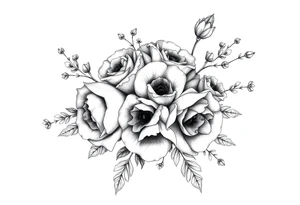 vintage bouquet of wild roses and meadow flowers with morning dew tattoo idea