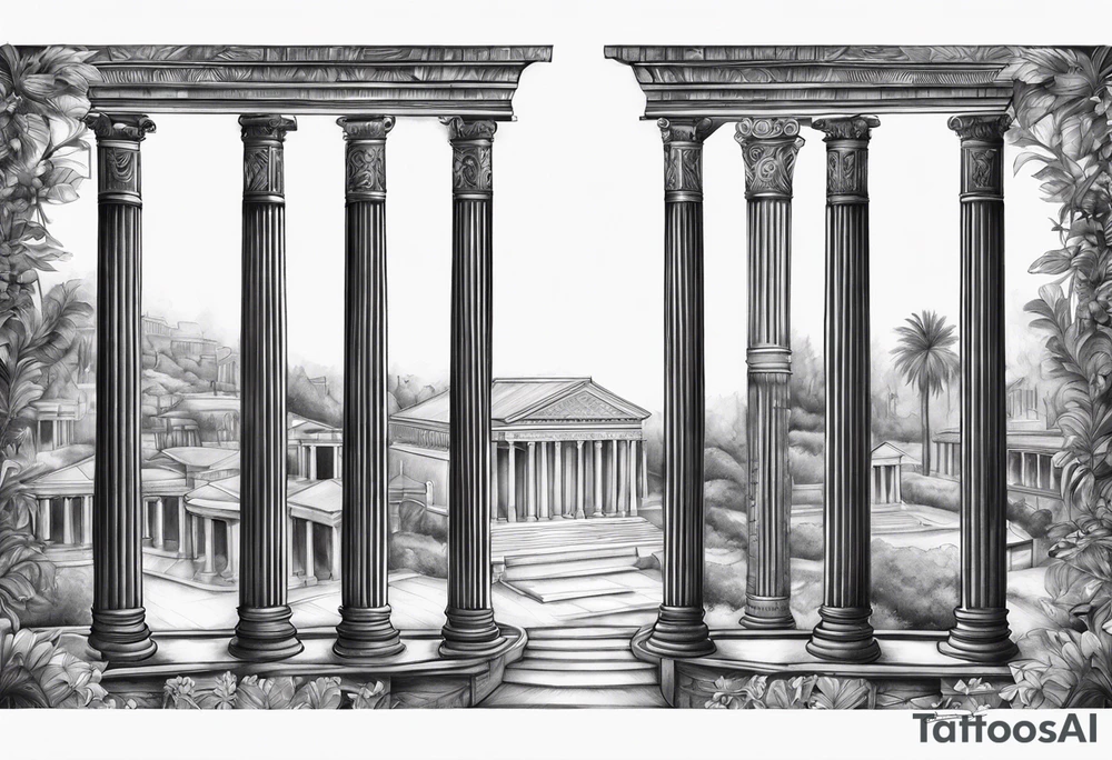 Roman pillars in the distance tattoo idea