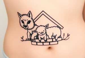 Three little pigs nursery Wolf and sheep as one hybrid 
animal hiding in a brick house from the big bad wolf I'll huff and puff blow house down tattoo idea