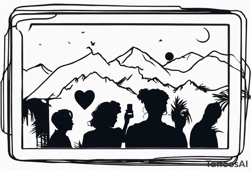 polaroid-picture silhouette with friends tattoo idea