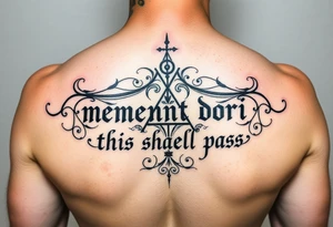 Ambigram of “memento mori” and “this shall pass” tattoo idea