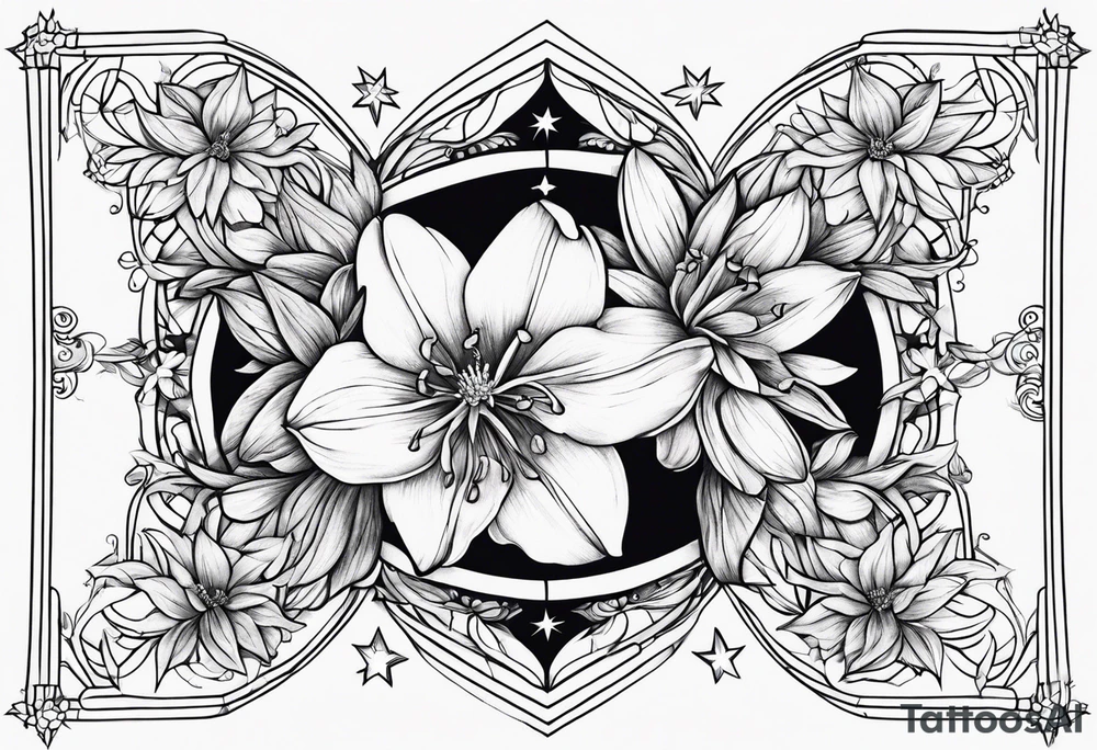 Larkspur, narcissus and stars tattoo idea