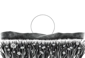 Sun Over a Darkened Landscape
A rising or setting sun with deep shading, casting shadows over a field of grass or flowers.
Could include a mix of stippling and solid shading for depth. tattoo idea