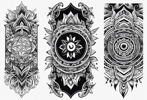forearm narrow band tattoo with spiritual elements tattoo idea