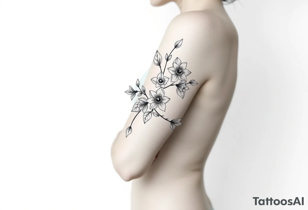 sleeve of holly and daffodils tattoo idea