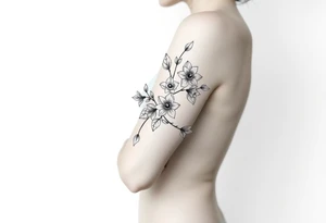 sleeve of holly and daffodils tattoo idea