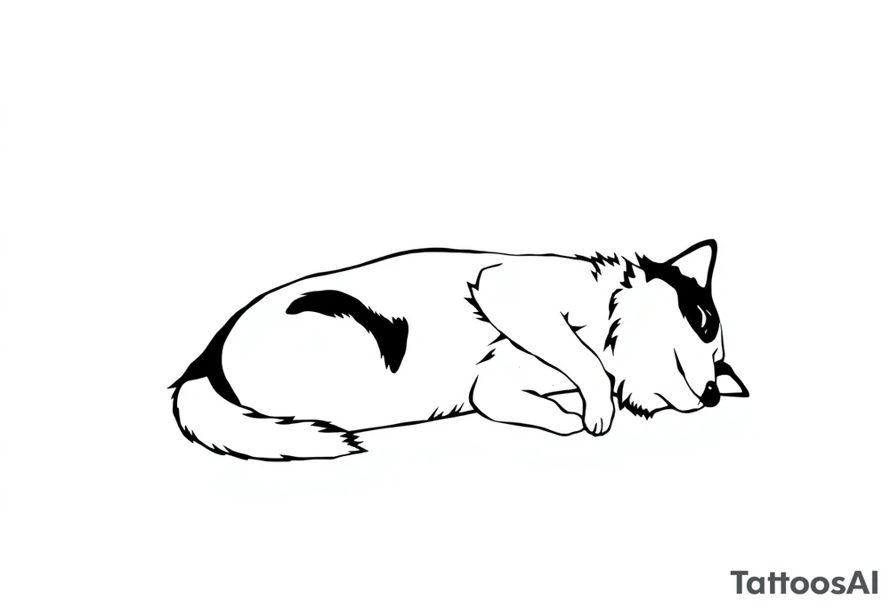 An illustration of a Border Collie tattoo in a minimalist feminine style. The design is elegant and delicate, created with a single continuous line, depicting the dog lying on its back, capturing the grace and character of the breed. tattoo idea