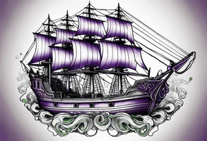 Purple and green kraken breaking ship tattoo idea