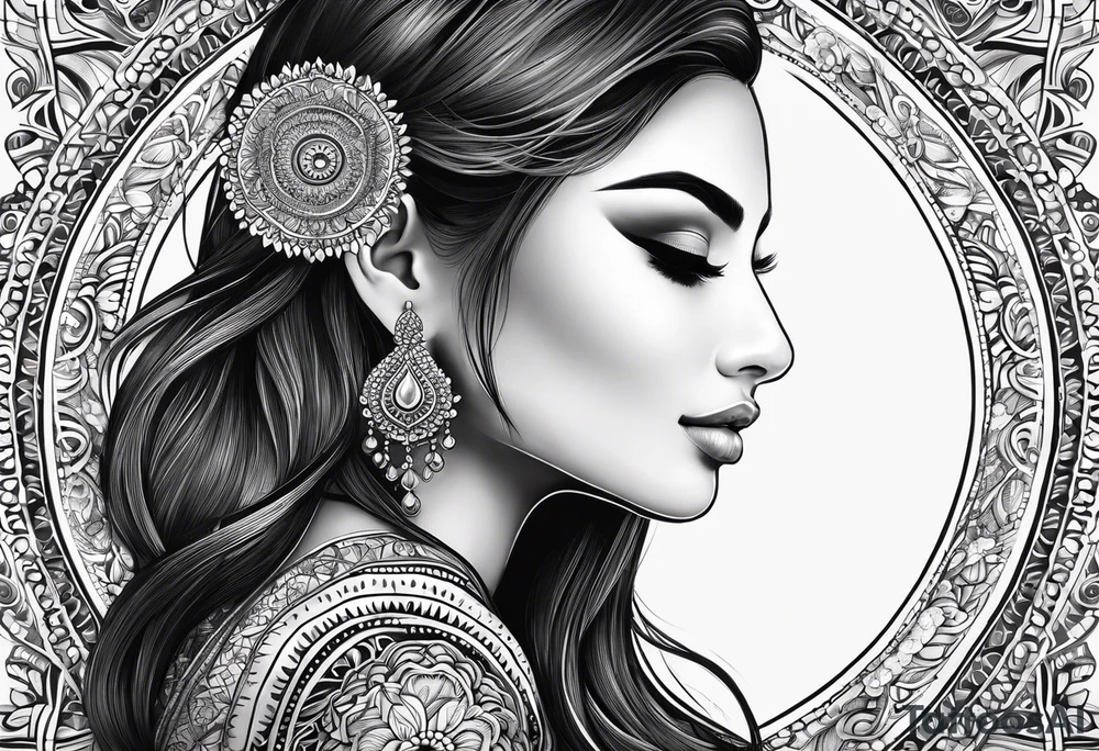 Full sleeve arm mandala henna female tattoo with mushroom henna at shoulder tattoo idea