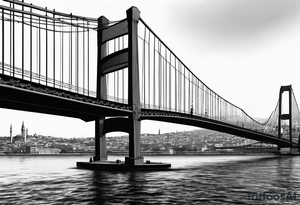 Istanbul bridge with blue details and behind them a big yellow canary tattoo idea