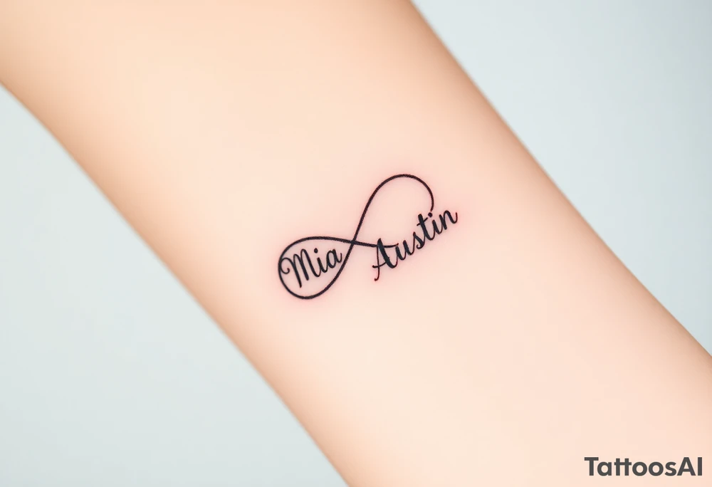 Infinity symbol with the name's Mia and Austin tattoo idea