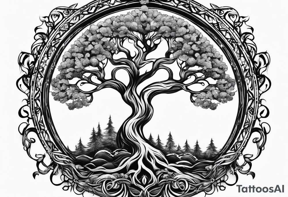 Feminine Yggdrasil tree tattoo idea