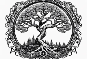 Feminine Yggdrasil tree tattoo idea