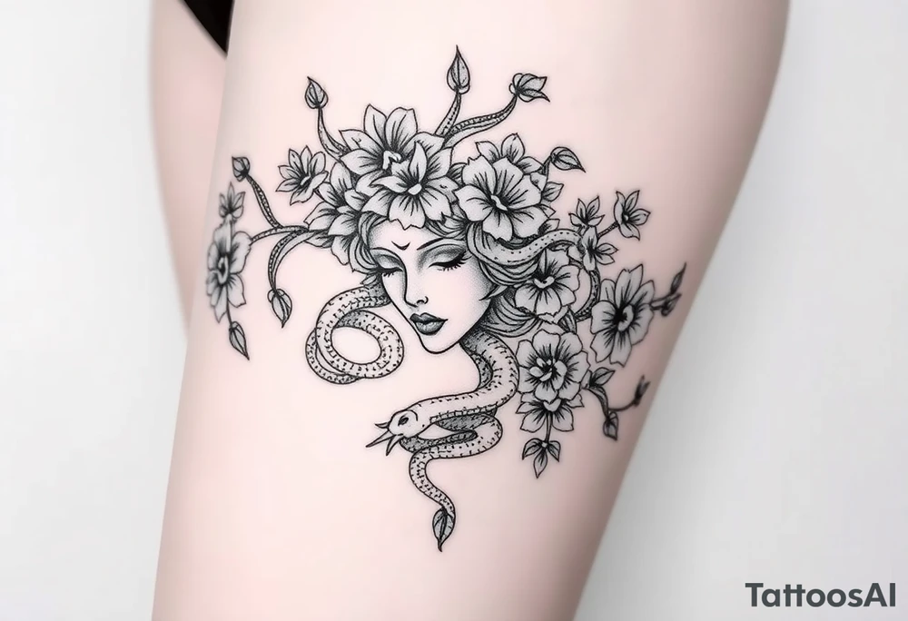 Big Medusa flowers snakes tattoo idea