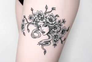 Big Medusa flowers snakes tattoo idea