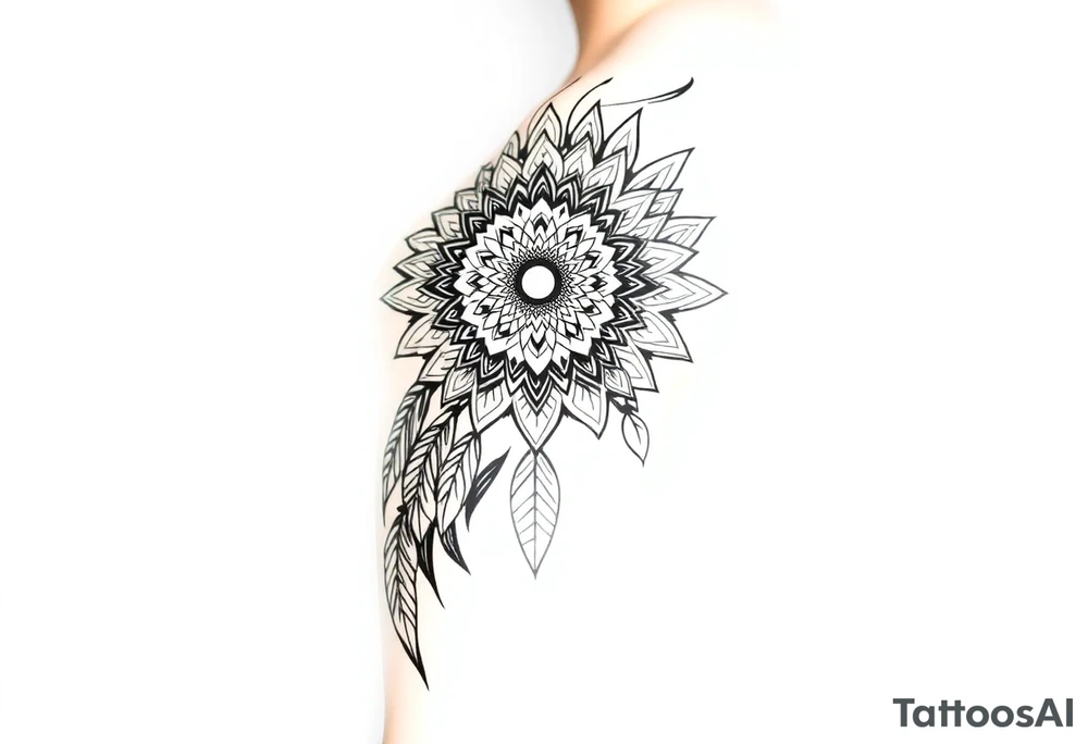 spiritual feather indian mandala shaman tattoo idea