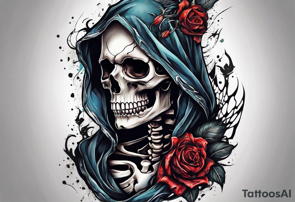 Arm sleeve skeleton, broken soul, pain suffering, loneliness, darkness, betrayal tattoo idea