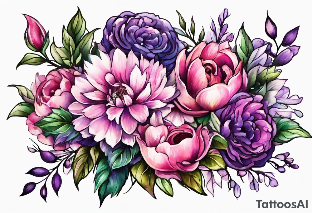 Flower wreath pinks and purples tattoo idea