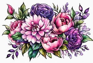 Flower wreath pinks and purples tattoo idea