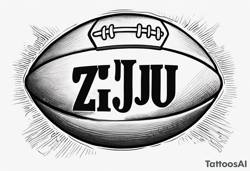 Rugby ball with ZJ written in the middle in the Gilbert font tattoo idea