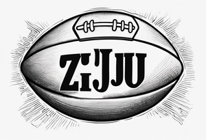 Rugby ball with ZJ written in the middle in the Gilbert font tattoo idea